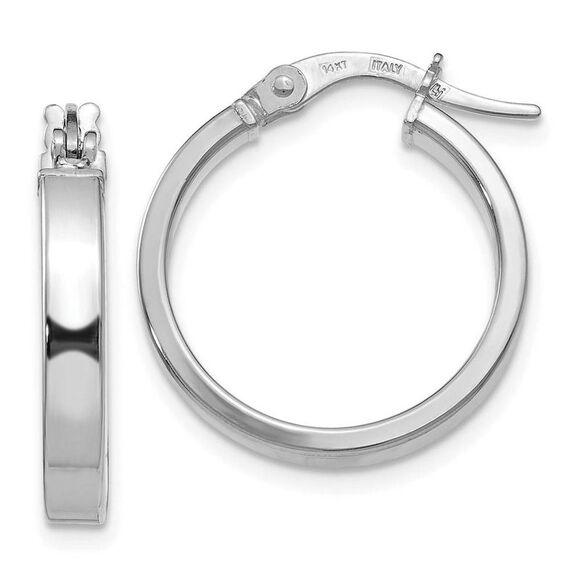 3mm x 18mm (11/16 Inch) Polished 14k White Gold Flat Edge Round Hoops